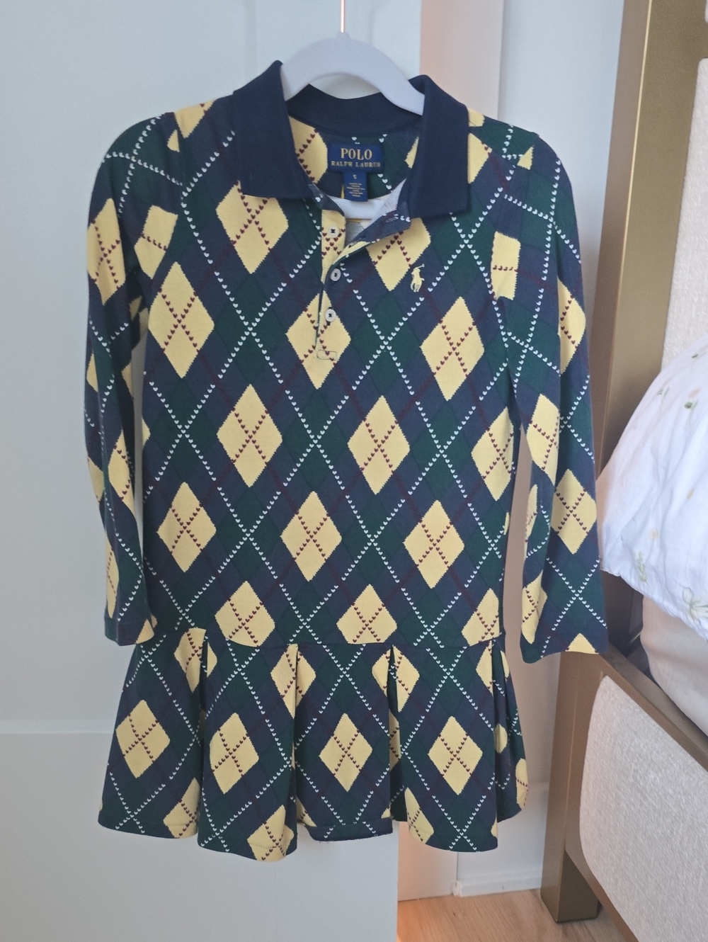Polo by Ralph Lauren Navy, Green & Yellow Argyle Polo Dress
